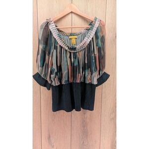 Catherine Malandrino 100% Silk Pleated Abstract Blouse (Size S)